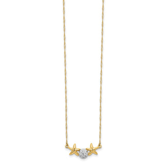 14K Yellow Gold & White Rhodium Brushed & Polished Sand Dollar Starfish Necklace
