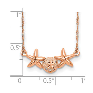 14K Rose Gold Brushed & Polished Sand Dollar Starfish Necklace