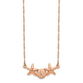 14K Rose Gold Brushed & Polished Sand Dollar Starfish Necklace