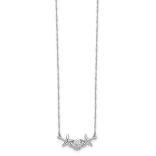 14K White Gold Brushed & Polished Sand Dollar Starfish Necklace