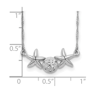 14K White Gold Brushed & Polished Sand Dollar Starfish Necklace