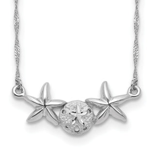 14K White Gold Brushed & Polished Sand Dollar Starfish Necklace