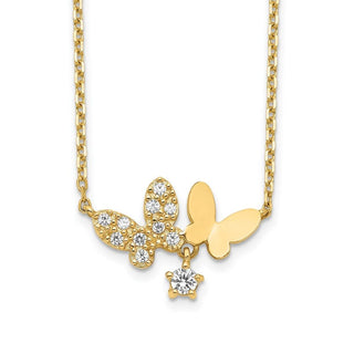 14k Yellow Gold Butterflies CZ with 2IN EXT Necklace