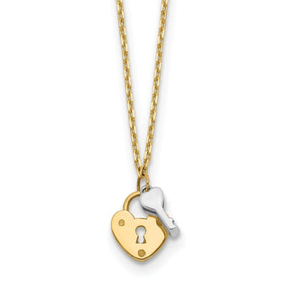14k Two-tone Gold Heart Lock and Key Necklace