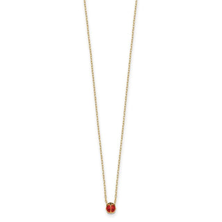 14k Yellow Gold Polished Enameled Small Ladybug 16.5in Necklace