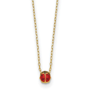 14k Yellow Gold Polished Enameled Small Ladybug 16.5in Necklace