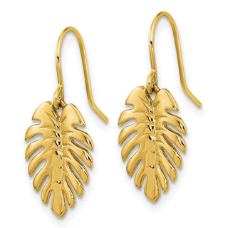 14K Yellow Gold Polished Palm Leaf Dangle Earrings SF2922E
