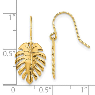 14K Yellow Gold Polished Palm Leaf Dangle Earrings SF2922E