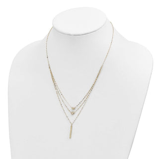 14k Yellow Gold Three Layer Diamond-cut Bead/Star/Bar Necklace