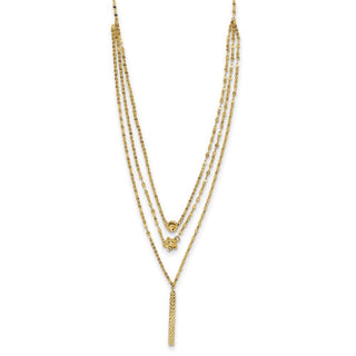 14k Yellow Gold Three Layer Diamond-cut Bead/Star/Bar Necklace
