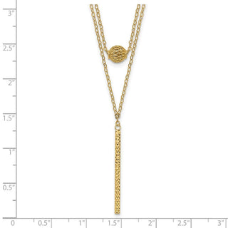 14k Yellow Gold Double Layer Hollow Bead Diamond-cut Bar 2 in Necklace