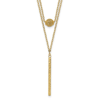 14k Yellow Gold Double Layer Hollow Bead Diamond-cut Bar 2 in Necklace