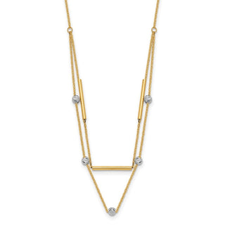 14K Two-tone Gold Diamond-cut Beads Fancy 17in Necklace