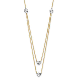 14K Two-tone Gold Polished & Diamond-cut Discs Double Necklace