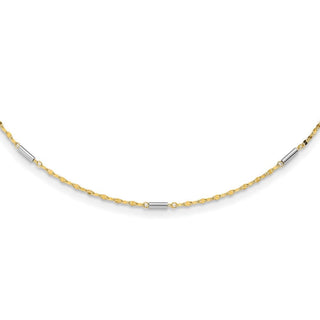 14K Two-tone Gold Diamond-cut Mini Bar Links Fancy Necklace