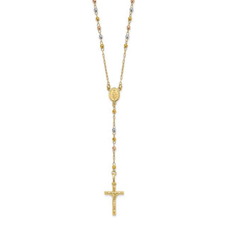 14K Tri-color Gold Polished Faceted Beads Rosary Necklace