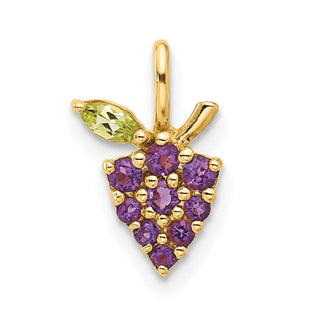 14K Yellow Gold Amethyst and Peridot Grapes Chain Slide Pendant