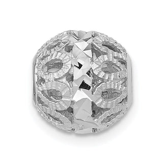 14k White Gold Diamond-cut Filigree Ball Chain Slide Pendant