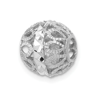14k White Gold Diamond-cut Filigree Ball Chain Slide Pendant