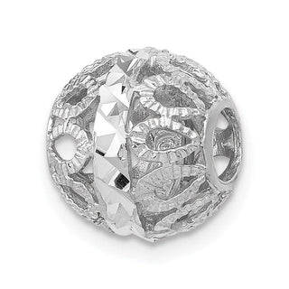 14k White Gold Diamond-cut Filigree Ball Chain Slide Pendant