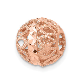 14k Rose Gold Diamond-cut Filigree Ball Chain Slide Pendant