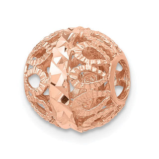 14k Rose Gold Diamond-cut Filigree Ball Chain Slide Pendant