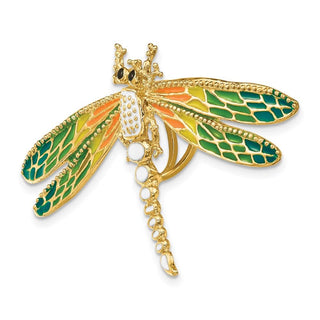14k Yellow Gold Multi-Color Enamel Dragonfly Pendant