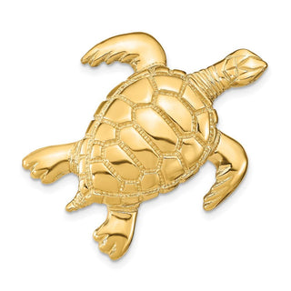14k Yellow Gold Polished and 2-D Sea Turtle Slide Pendant