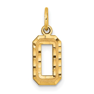 14k Yellow Gold Casted Small Diamond-Cut Number 0 Charm