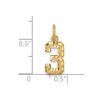 14k Yellow Gold Casted Small Diamond-Cut Number 3 Charm