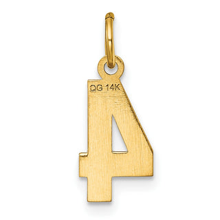 14k Yellow Gold Casted Small Diamond-Cut Number 4 Charm