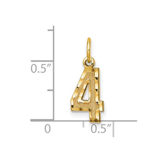14k Yellow Gold Casted Small Diamond-Cut Number 4 Charm
