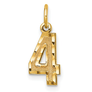 14k Yellow Gold Casted Small Diamond-Cut Number 4 Charm