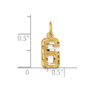 14k Yellow Gold Casted Small Diamond-Cut Number 6 Charm