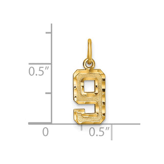14k Yellow Gold Casted Small Diamond-Cut Number 9 Charm