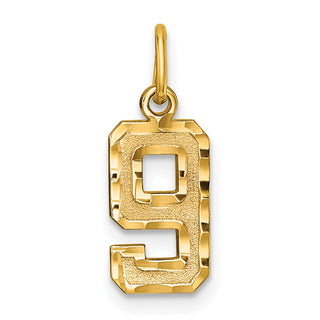 14k Yellow Gold Casted Small Diamond-Cut Number 9 Charm