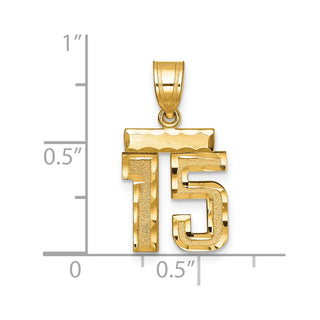 14k Yellow Gold Small Diamond-Cut Number 15 Charm