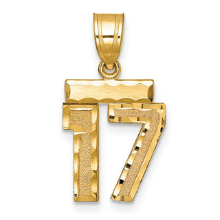14k Yellow Gold Small Diamond-Cut Number 17 Charm