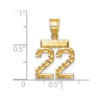 14k Yellow Gold Small Diamond-Cut Number 22 Pendant