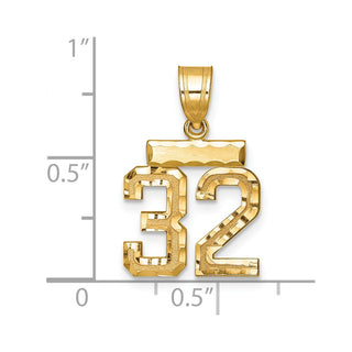14k Yellow Gold Small Diamond-Cut Number 32 Charm