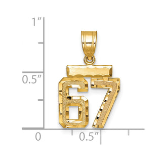 14k Yellow Gold Small Diamond-Cut Number 67 Charm