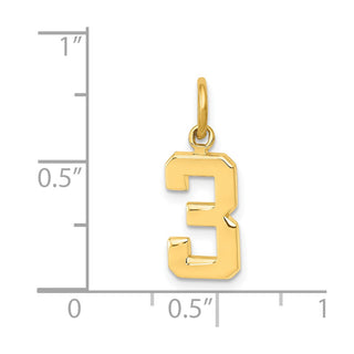 14k Yellow Gold Casted Small Polished Number 3 Charm