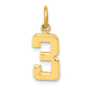 14k Yellow Gold Casted Small Polished Number 3 Charm
