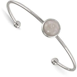 Stainless Steel Polished with Rose Quartz Cuff Bracelet