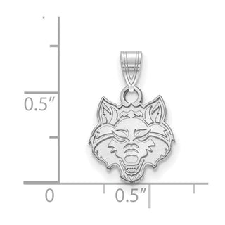Sterling Silver Rhodium-plated LogoArt Arkansas State University Wolf Small Pendant
