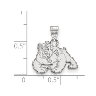 Sterling Silver Rhodium-plated LogoArt California State University Fresno Bulldog Small Pendant