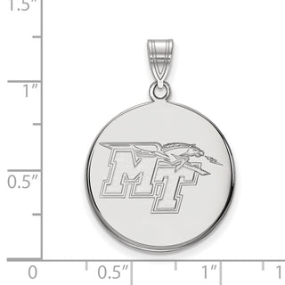 Sterling Silver Rhodium-plated LogoArt Middle Tennessee State University M-T Large Disc Pendant