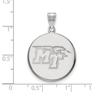 Sterling Silver Rhodium-plated LogoArt Middle Tennessee State University M-T Large Disc Pendant