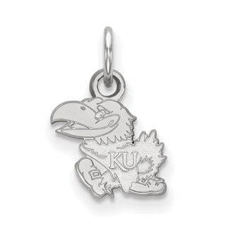 Sterling Silver Rhodium-plated LogoArt University of Kansas Jayhawk Extra Small Pendant SS001UKS