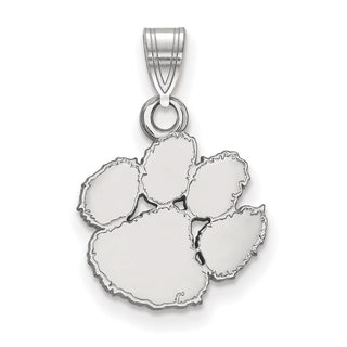 Sterling Silver Rhodium-plated LogoArt Clemson University Tiger Paw Small Pendant